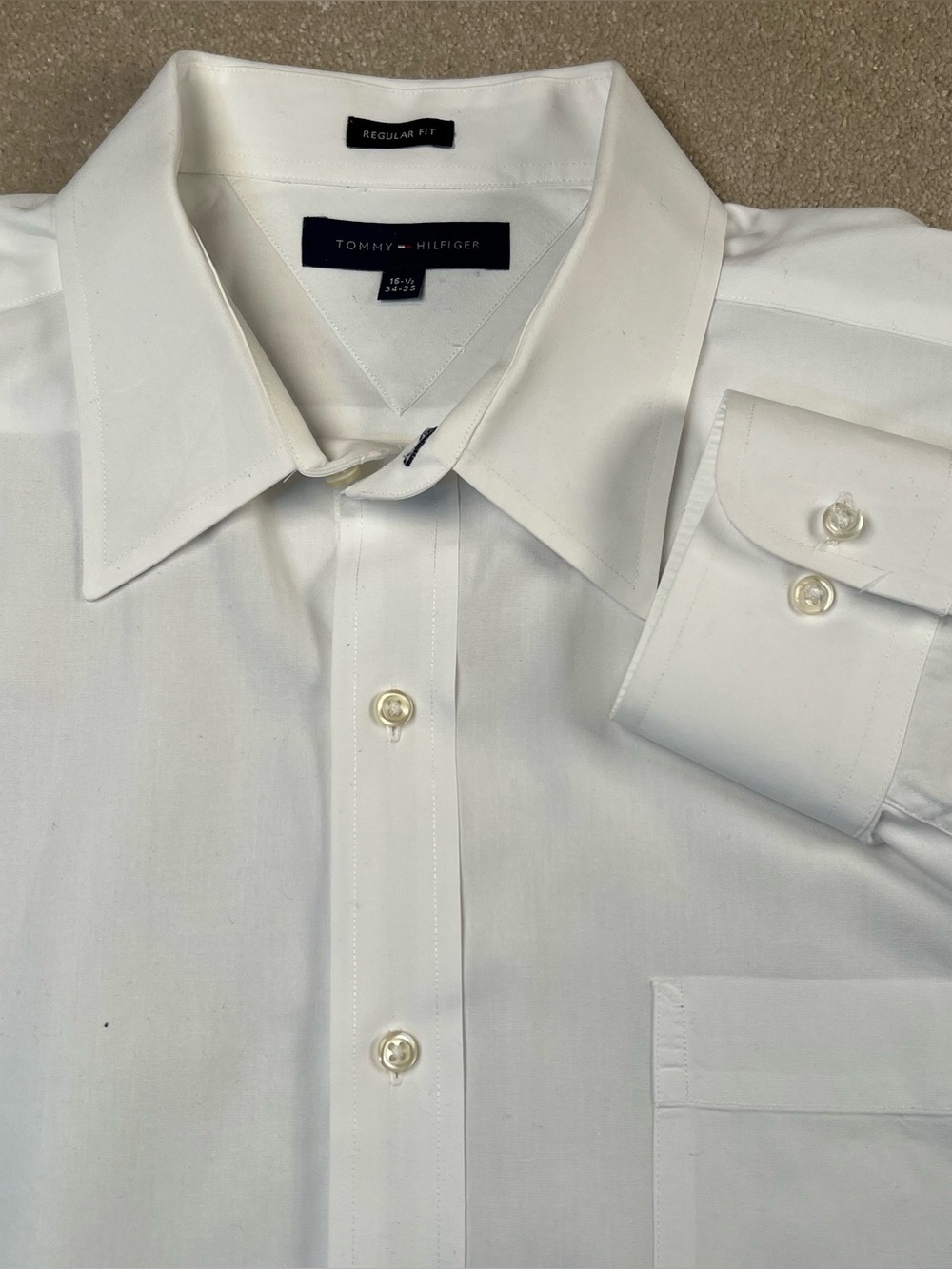 Tommy Hilfiger Dress Shirt White Button Up Regular Fit 100% Cotton Men's 16.5